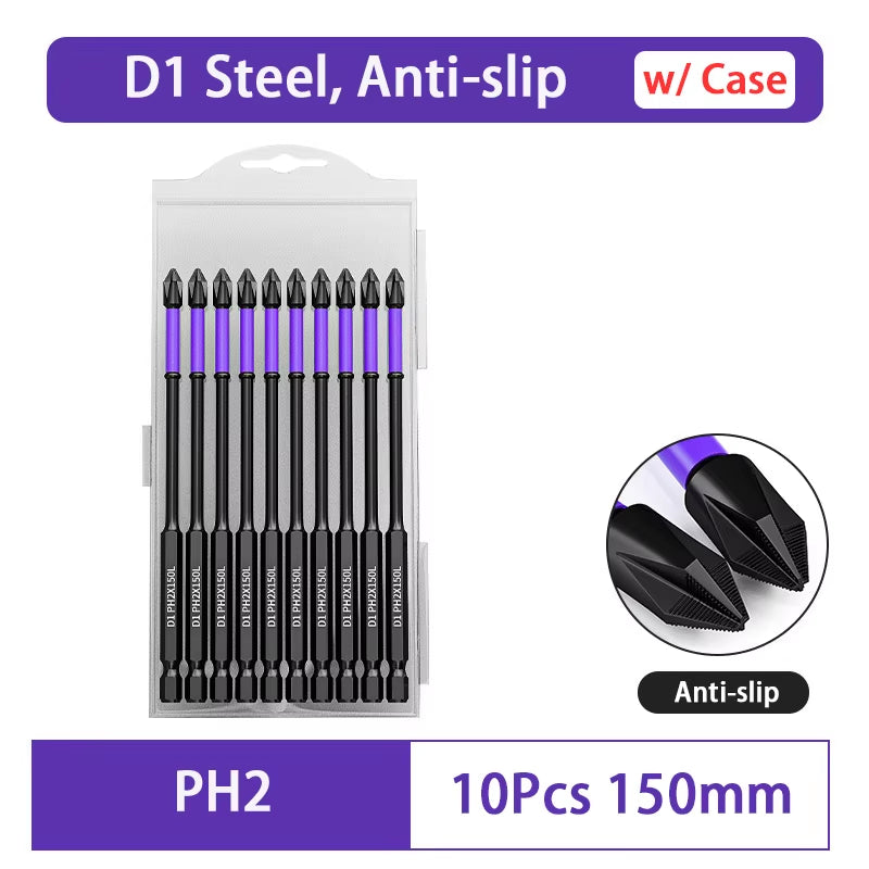 D1 Anti-Slip and Shock-Proof Bits Screwdriver Bits,High Hardness Strong Magnetic 25/50/65/70/90/150Mm PH2 Screwdriver Set