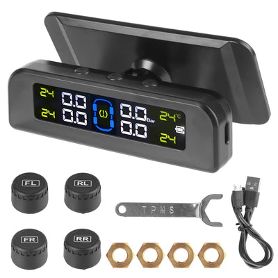 Tire Pressure Monitoring System Temperature Warning New C External Battery Version Sensors Solar TPMS Car Tyre Pressure Monitor
