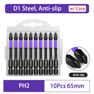 D1 Anti-Slip and Shock-Proof Bits Screwdriver Bits,High Hardness Strong Magnetic 25/50/65/70/90/150Mm PH2 Screwdriver Set