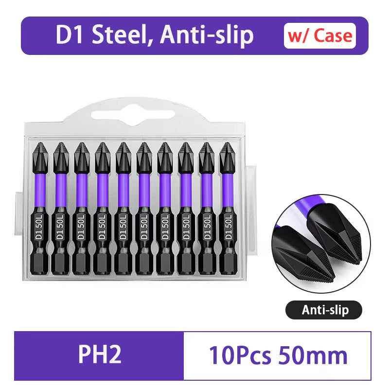 D1 Anti-Slip and Shock-Proof Bits Screwdriver Bits,High Hardness Strong Magnetic 25/50/65/70/90/150Mm PH2 Screwdriver Set