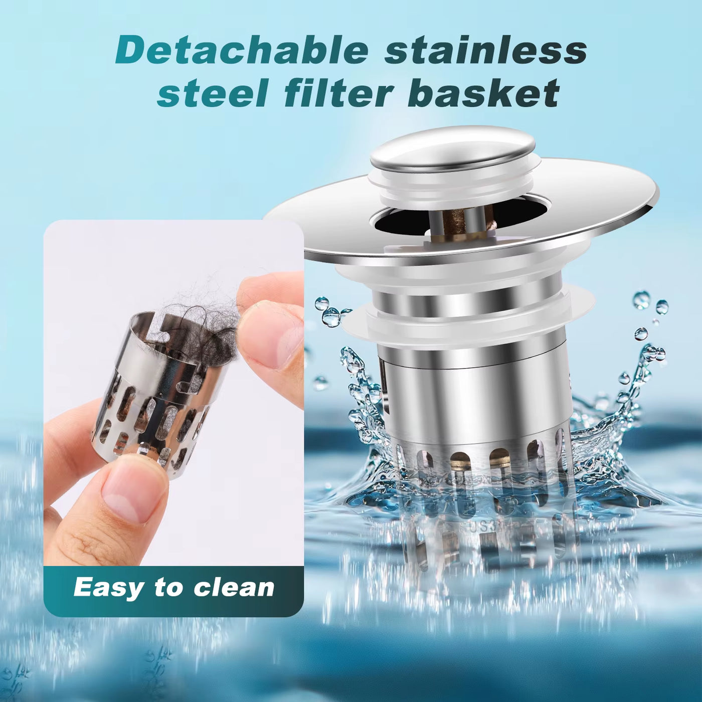 2Pcs Bathroom Drainer Copper Pop up Sink Drain Strainer with Plug Basket Highly Clog Resistant Home Drainage Accessories Bathtub