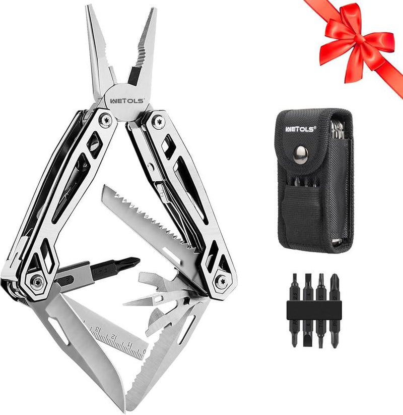 WETOLS 21-In-1 Multitools with Pocket Knife, Stainless Steel Self-Locking Pliers with 8 Screwdriver Bits, Multi Tool Camping Gear, EDC Knife with Pouch for Outdoor Survival