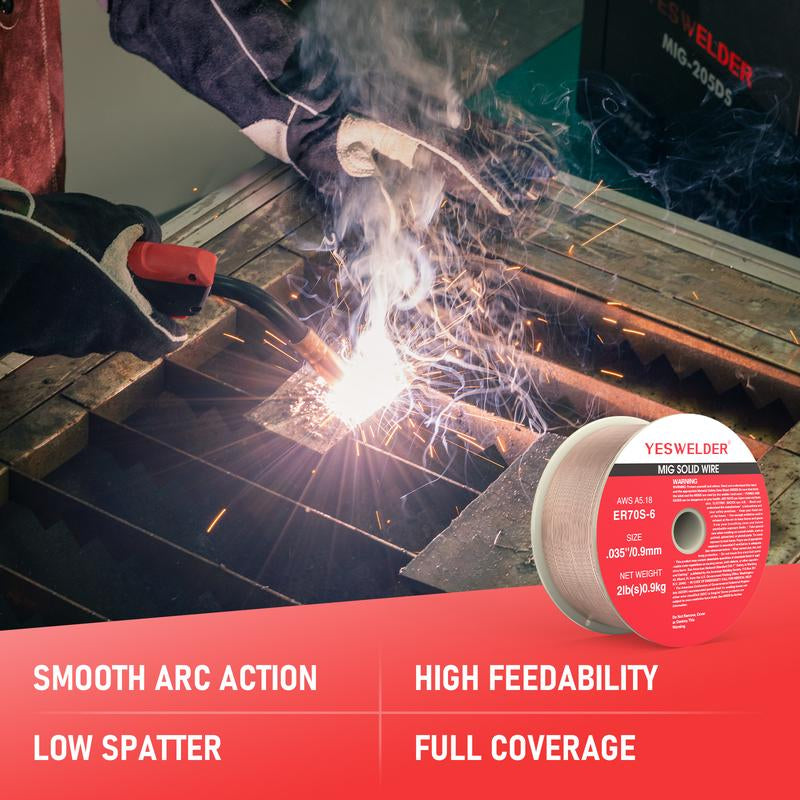 YESWELDER ER70S-6 Mild Carbon Steel MIG Welding Wire | 2LB Spool .023"/.030"/.035" Diameter Solid Gas MIG Wire
