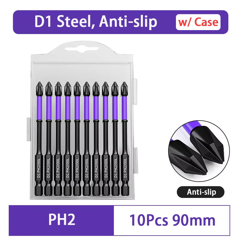 D1 Anti-Slip and Shock-Proof Bits Screwdriver Bits,High Hardness Strong Magnetic 25/50/65/70/90/150Mm PH2 Screwdriver Set