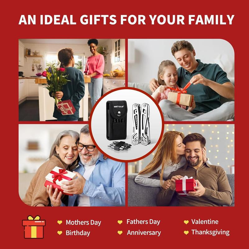 WETOLS 21-In-1 Multitools with Pocket Knife, Stainless Steel Self-Locking Pliers with 8 Screwdriver Bits, Multi Tool Camping Gear, EDC Knife with Pouch for Outdoor Survival