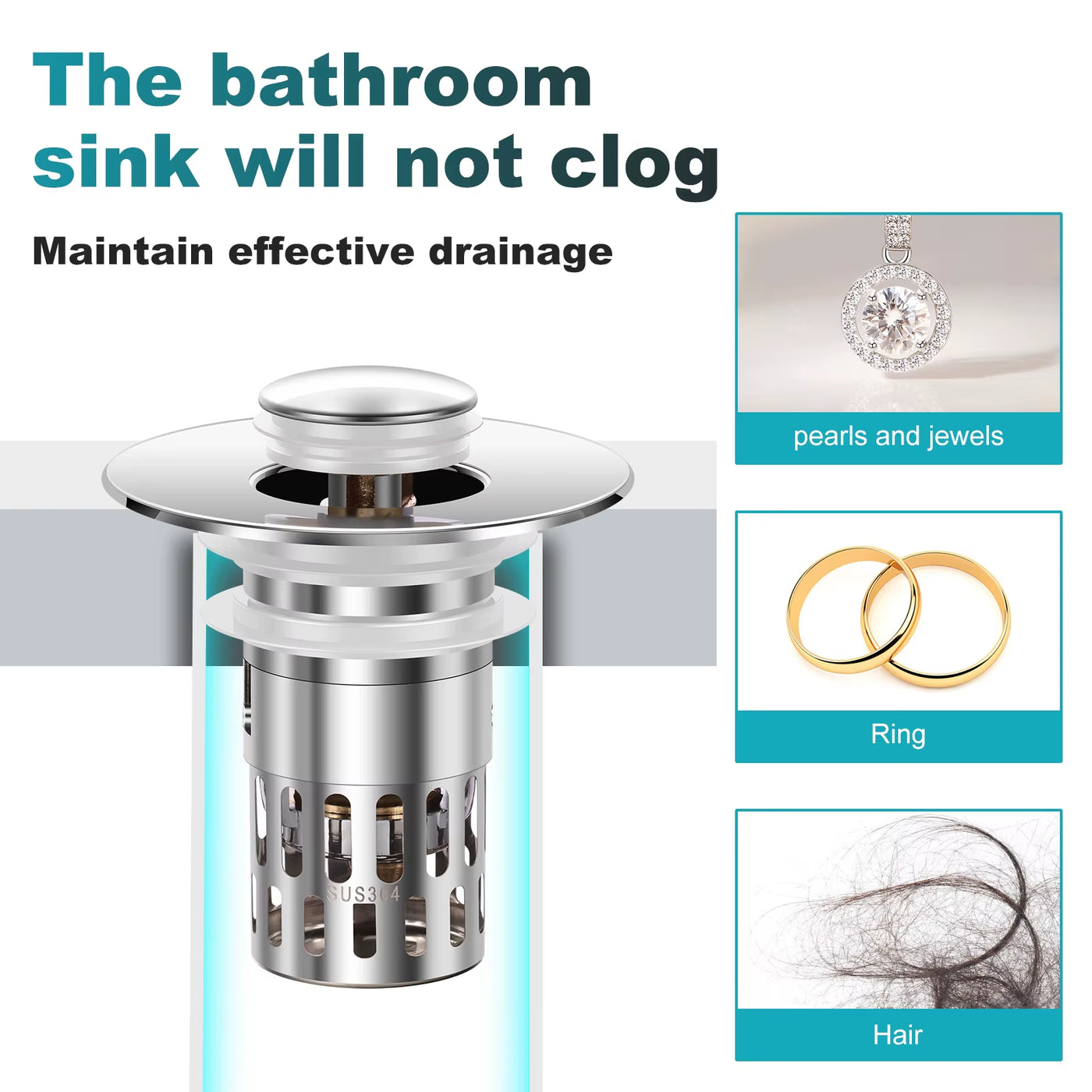 2Pcs Bathroom Drainer Copper Pop up Sink Drain Strainer with Plug Basket Highly Clog Resistant Home Drainage Accessories Bathtub