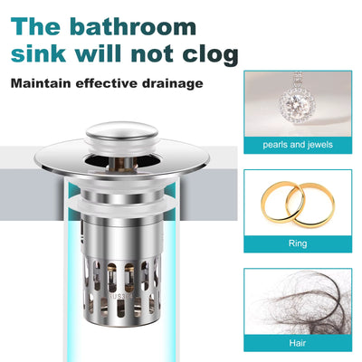 2Pcs Bathroom Drainer Copper Pop up Sink Drain Strainer with Plug Basket Highly Clog Resistant Home Drainage Accessories Bathtub