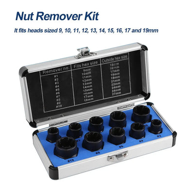 10PC Broken Nut Bolt Extractor Socket Head to Take Hexagonal Screw Tool Screws Remover Threading Tool Kit Black Nuts Set