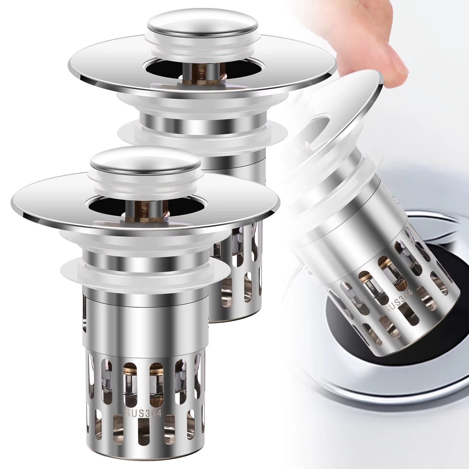 2Pcs Bathroom Drainer Copper Pop up Sink Drain Strainer with Plug Basket Highly Clog Resistant Home Drainage Accessories Bathtub