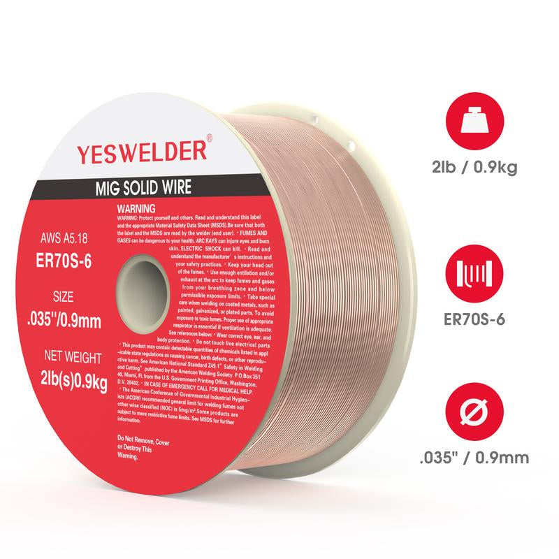 YESWELDER ER70S-6 Mild Carbon Steel MIG Welding Wire | 2LB Spool .023"/.030"/.035" Diameter Solid Gas MIG Wire